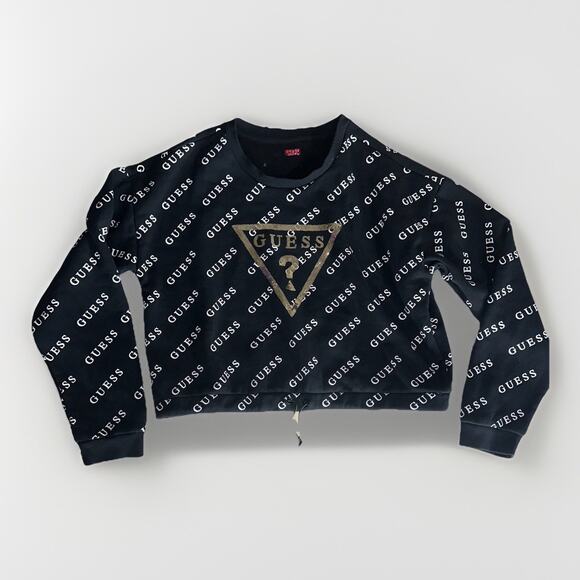 Guess Logo Pullover Sweatshirt Women’s L / All-Over Print Black - Picture 1 of 7